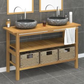 Bathroom Vanity Cabinet with Black Marble Sinks Solid Wood Teak