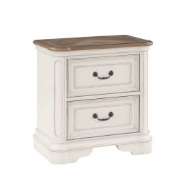 ACME Florian Nightstand in Gray Fabric & Antique White Finish BD01649