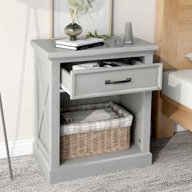 Old Paint Style Modern Wooden Nightstand with Drawers Storage for Living Room/Bedroom, Gray