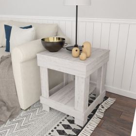 Rustic Wood Square End Table with Shelf (Actual Color: White)